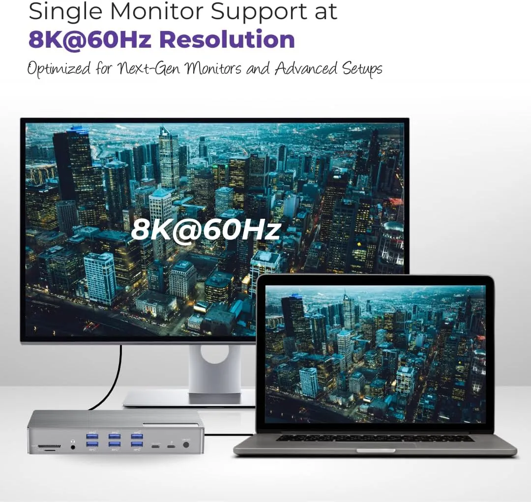 Thunderbolt 4 Dock with DisplayLink - MacBook, Chrome, Windows 10/11 Compatible – 21 Ports, Dual/Triple/Quad/5 Monitor Support – USB-C/A Docking Station- 40Gbps, 150W Charging, 8K/4K Display