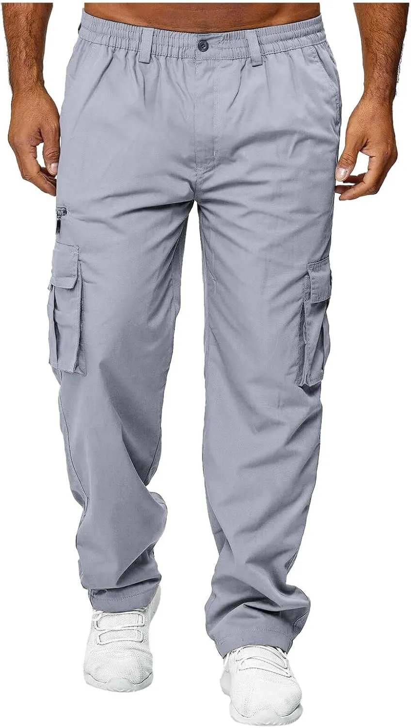 THWEI Mens Cargo Pants Casual Cotton Jogger Multi Pockets Outdoor Hiking Work Sweatpants