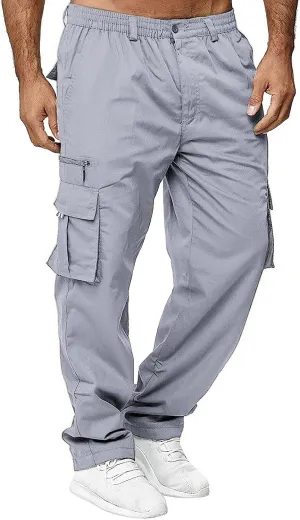 THWEI Mens Cargo Pants Casual Cotton Jogger Multi Pockets Outdoor Hiking Work Sweatpants