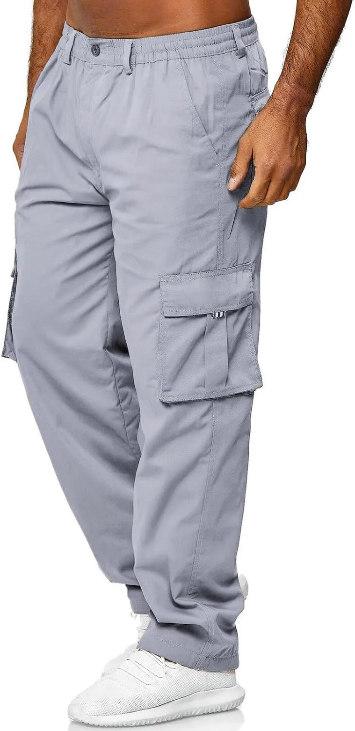 THWEI Mens Cargo Pants Casual Cotton Jogger Multi Pockets Outdoor Hiking Work Sweatpants