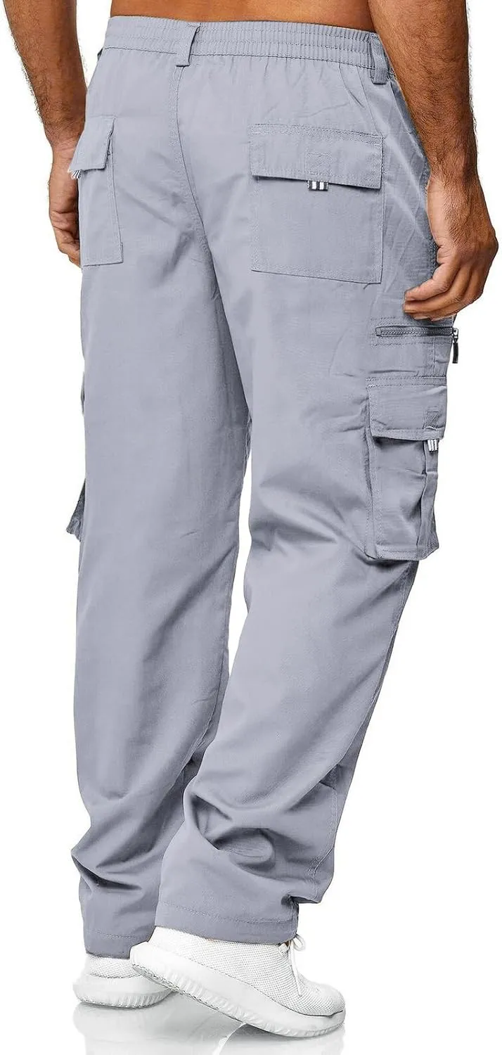 THWEI Mens Cargo Pants Casual Cotton Jogger Multi Pockets Outdoor Hiking Work Sweatpants