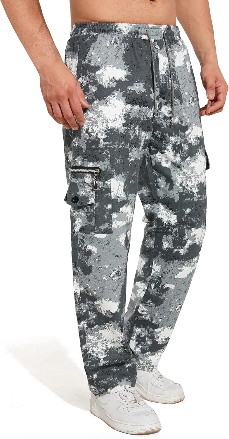 THWEI Mens Cargo Pants Casual Drawstring Athletic Jogger Sports Outdoor Trousers