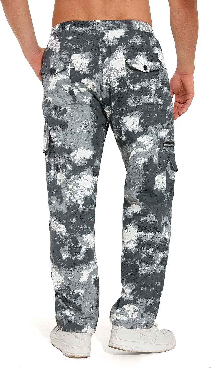 THWEI Mens Cargo Pants Casual Drawstring Athletic Jogger Sports Outdoor Trousers
