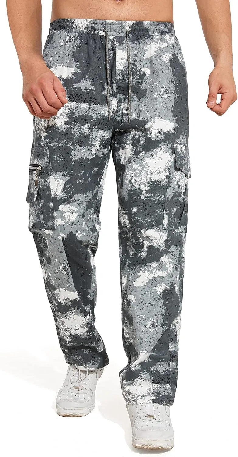 THWEI Mens Cargo Pants Casual Drawstring Athletic Jogger Sports Outdoor Trousers