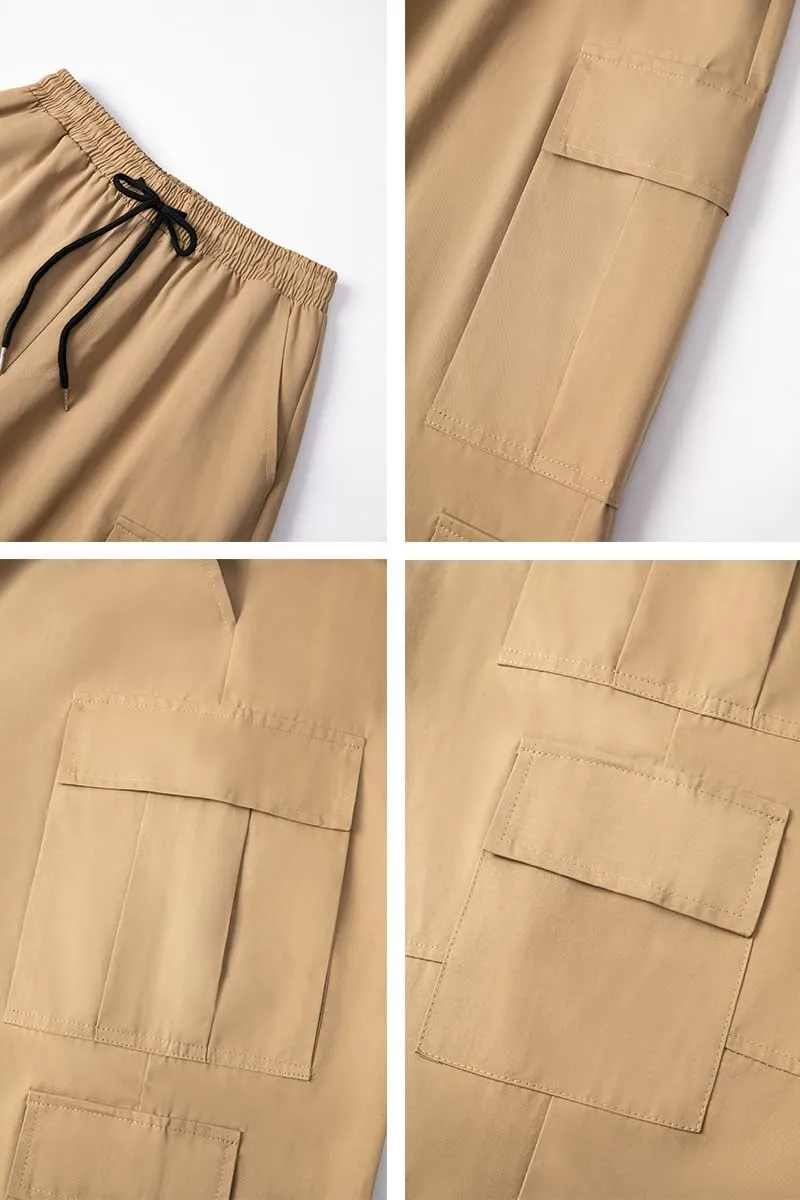 THWEI Mens Cargo Pants Drawstring Elastic Waist Casual Baggy Pant Streetwear Multi Pockets