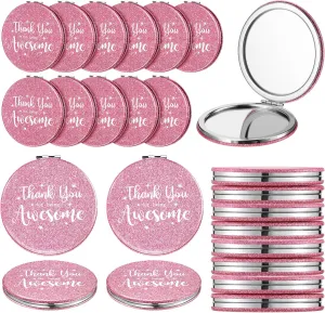 Thyle 24 Pcs Pink Inspirational Compact Mirror Gifts for Women Thank You for Being Awesome Travel Bling Pocket Mirror Bulk Double Sided for Mother's Day Employee Coworker Birthday Female Gifts