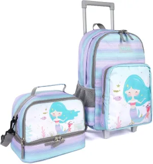 Tilami Rolling Backpack 18 inch Double Handle with Lunch Bag Wheeled Kids Backpack, Mermaid Purple