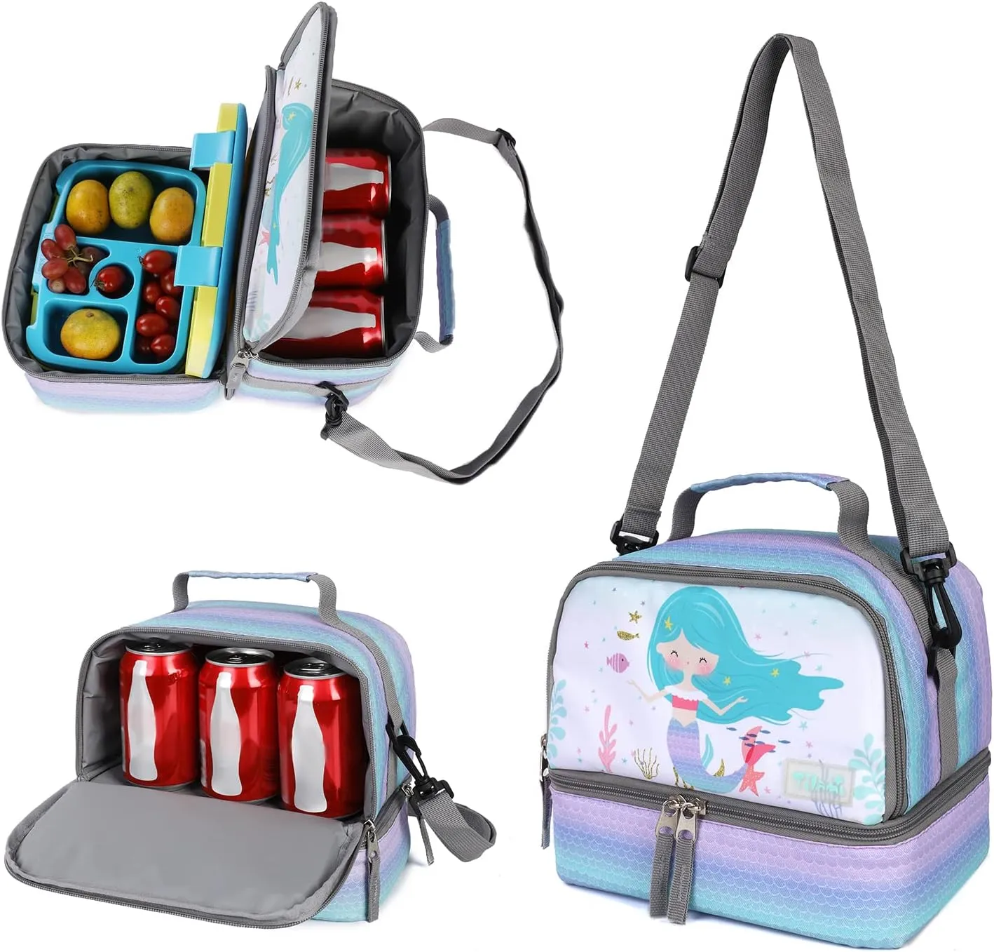 Tilami Rolling Backpack 18 inch Double Handle with Lunch Bag Wheeled Kids Backpack, Mermaid Purple