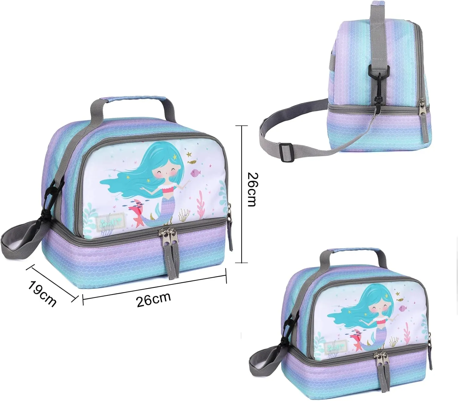 Tilami Rolling Backpack 18 inch Double Handle with Lunch Bag Wheeled Kids Backpack, Mermaid Purple