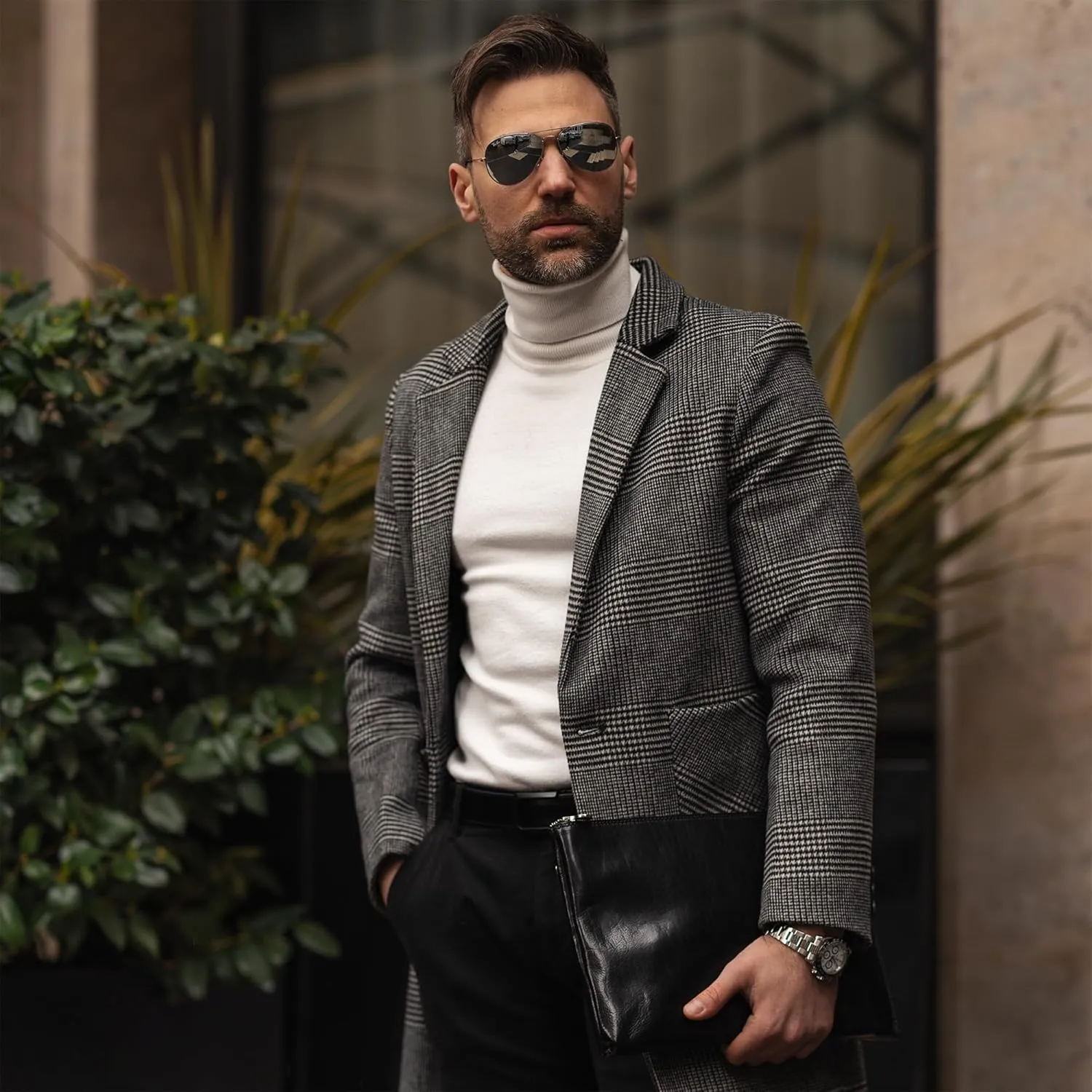 Time Resistance Leather Clutch for Men Organizer Wrist Bag Briefcase Handmade in Italy