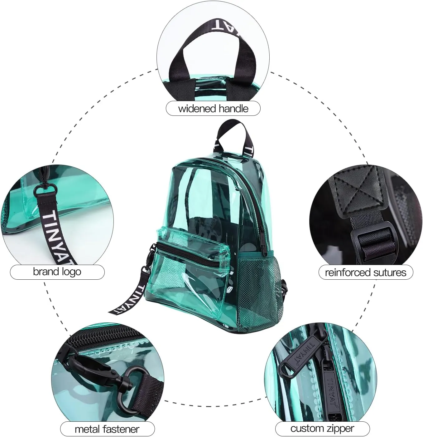TINYAT Heavy Duty Transparent Clear backpack See Through Clear Bag PVC Backpack for Gym, Concerts, Sports, Travel T9051