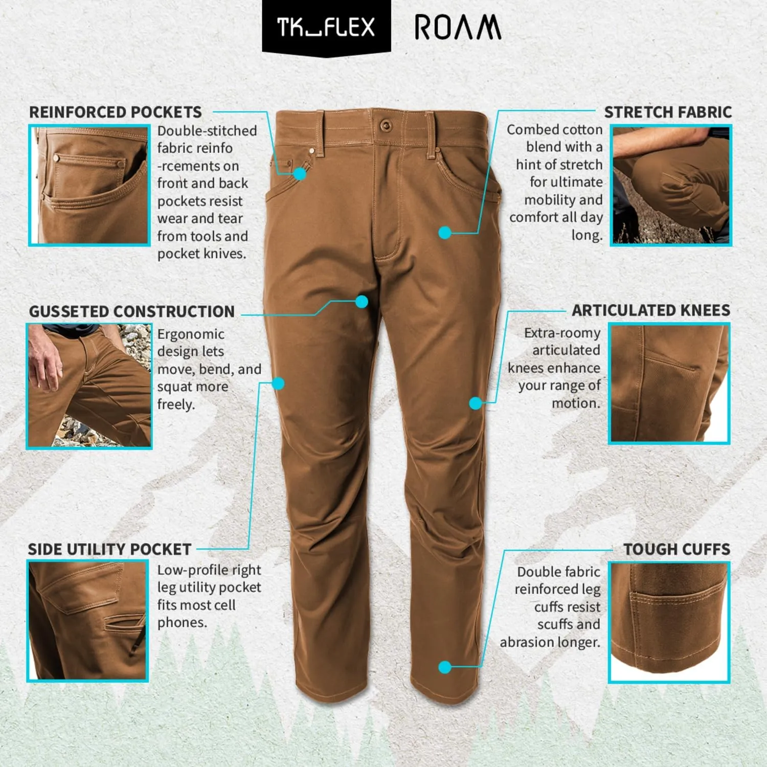 TK Flex Roam Relaxed fit Work Pants for Men, Jeans Style Workwear, Men's Carpenter Pant, 8 Pockets