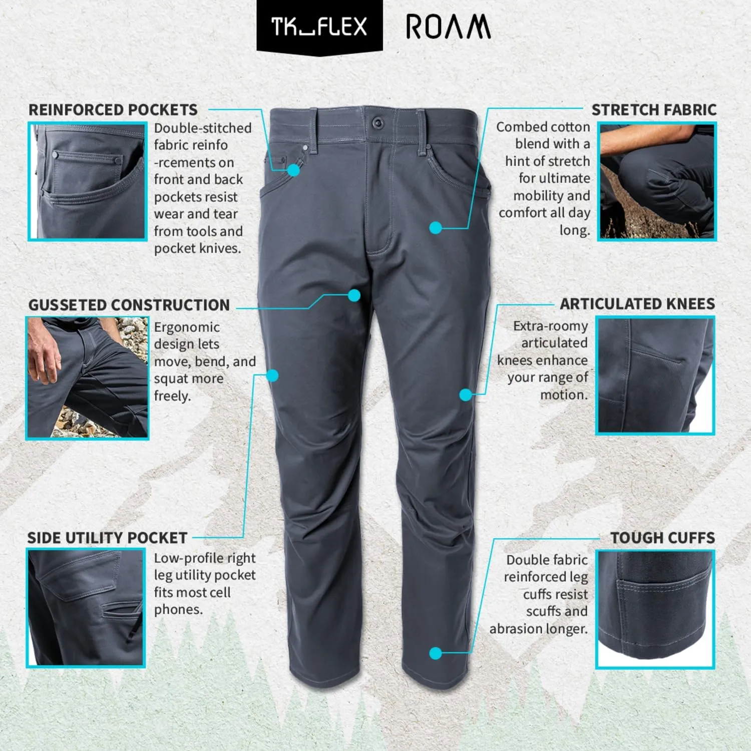 TK Flex Roam Relaxed fit Work Pants for Men, Jeans Style Workwear, Men's Carpenter Pant, 8 Pockets
