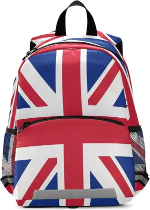 Toddlers Backpack Kids Childish England Uk British Flag Bookbag for Boys Girls 3-6 Years, Union Jack Kindergarten Preschool Backpack with Safety Leash Daypack