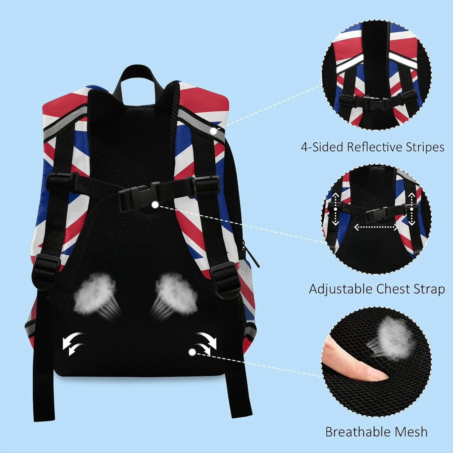 Toddlers Backpack Kids Childish England Uk British Flag Bookbag for Boys Girls 3-6 Years, Union Jack Kindergarten Preschool Backpack with Safety Leash Daypack