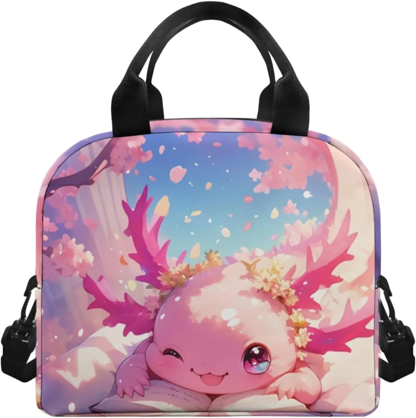TODIYADDU Playful Axolotl Backpack for Girls 5Th Grade Boys Bookbag with Lunch Box Insulated Water Bottle and Water Bottles Cover 4 PCS Set Kids Comfy Students Large School Bag with Front Pocket