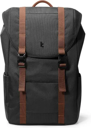 tomtoc Flap Laptop Backpack, Lightweight, Water-Resistant Casual Daypack, Durable Work-pack, Vintage Classic Rucksack for 13-15.6 Inch Laptop, perfect for Campus, Street, 22L Black