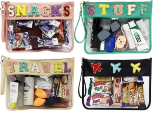 TopTTanBo Chenille Letter Clear Bag Purse Multi-purpose Transparent Waterproof Snacks Makeup Tote Bag with Wrist Strap