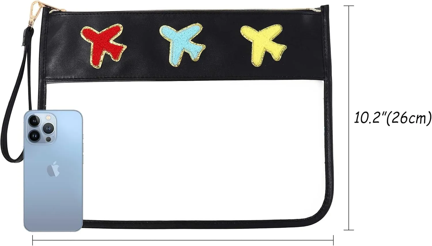 TopTTanBo Chenille Letter Clear Bag Purse Multi-purpose Transparent Waterproof Snacks Makeup Tote Bag with Wrist Strap