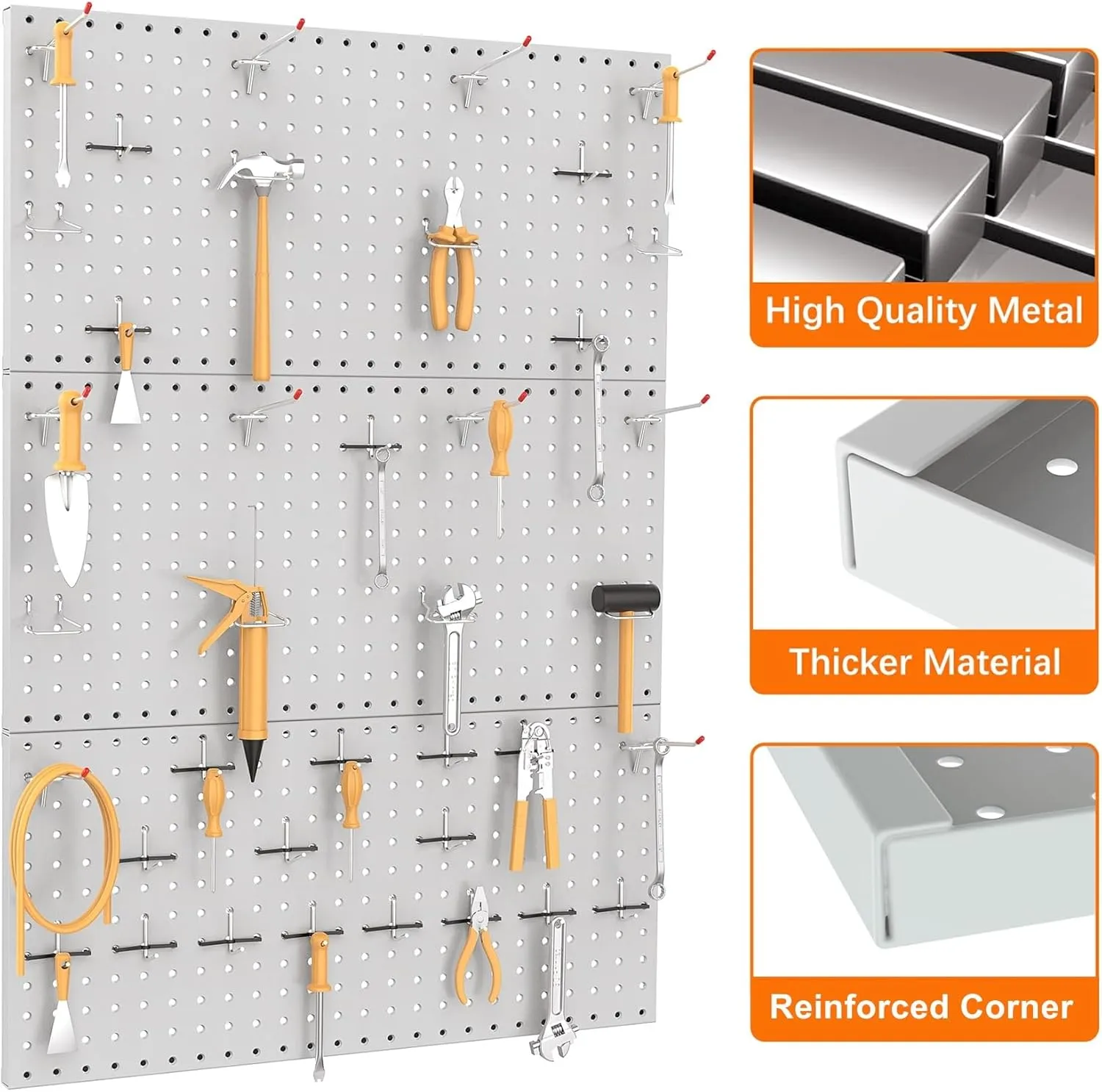 TORACK 3Pcs Metal Pegboard Panels(12x24 inch) for Wall Garage Utility Tools Storage Pegboard for Workbench, Modular Peg Board Tool Organizer Boards(Pack of 3, Grey)