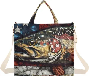 Tote Bag for Women Trout American Print, Corduroy Handbags Purses with Detachable Strap S
