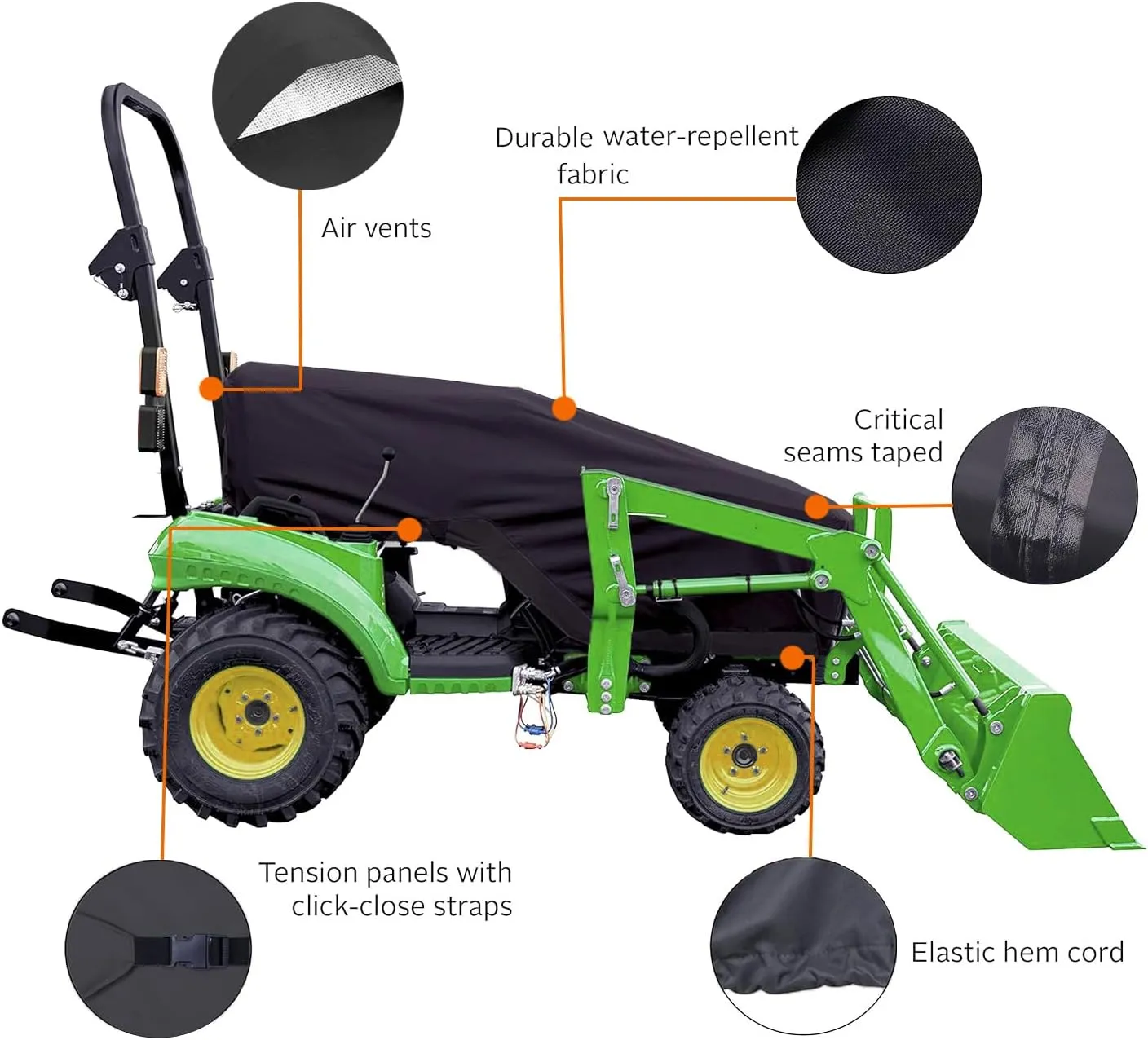 Tractor Cover Waterproof Compatible with Kubota,John Deere,Mahindra, Bobcat,Compact Utility Tractor Cowling Cover Heavy Duty Tractor Accessories