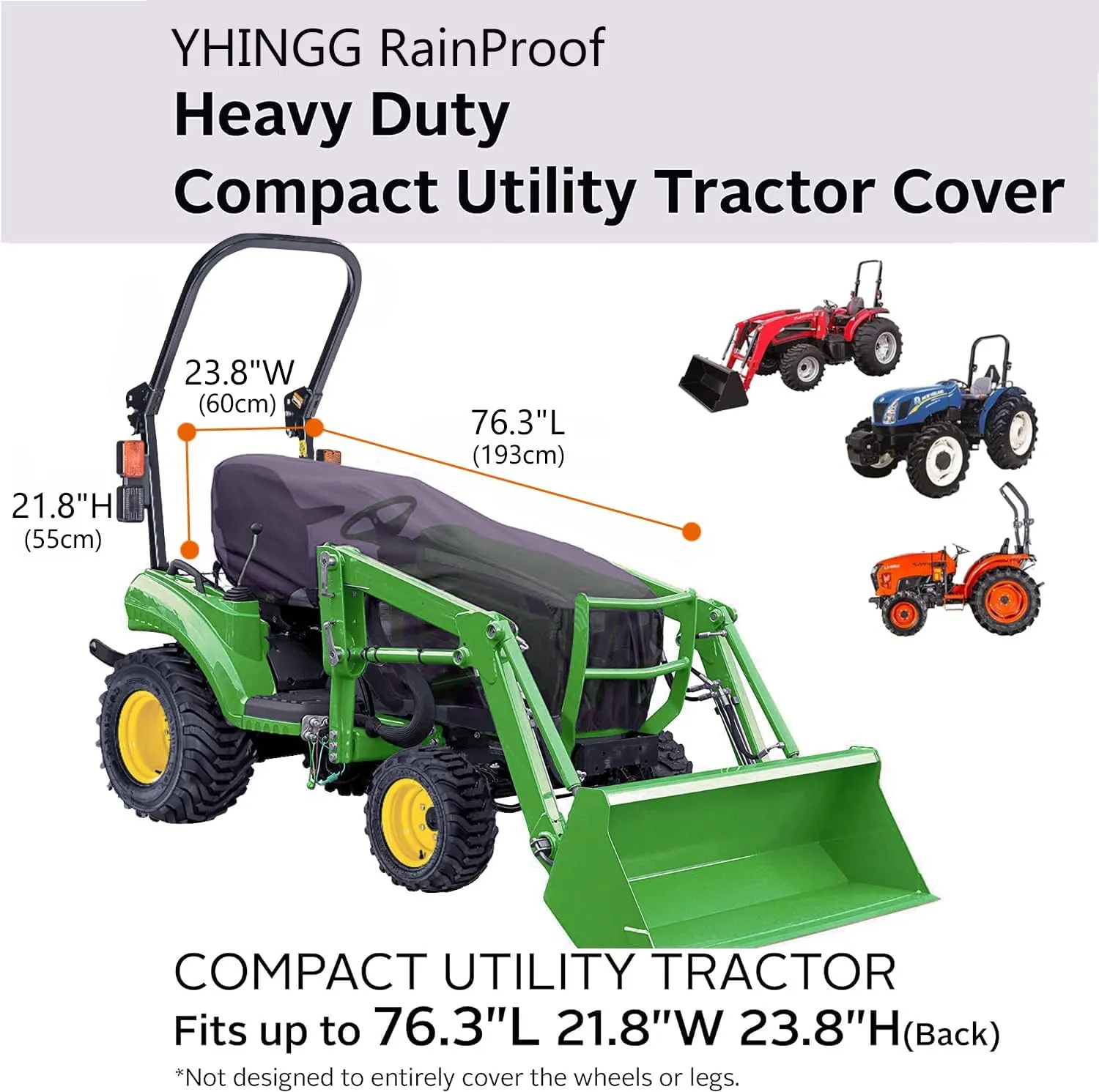 Tractor Cover Waterproof Compatible with Kubota,John Deere,Mahindra, Bobcat,Compact Utility Tractor Cowling Cover Heavy Duty Tractor Accessories