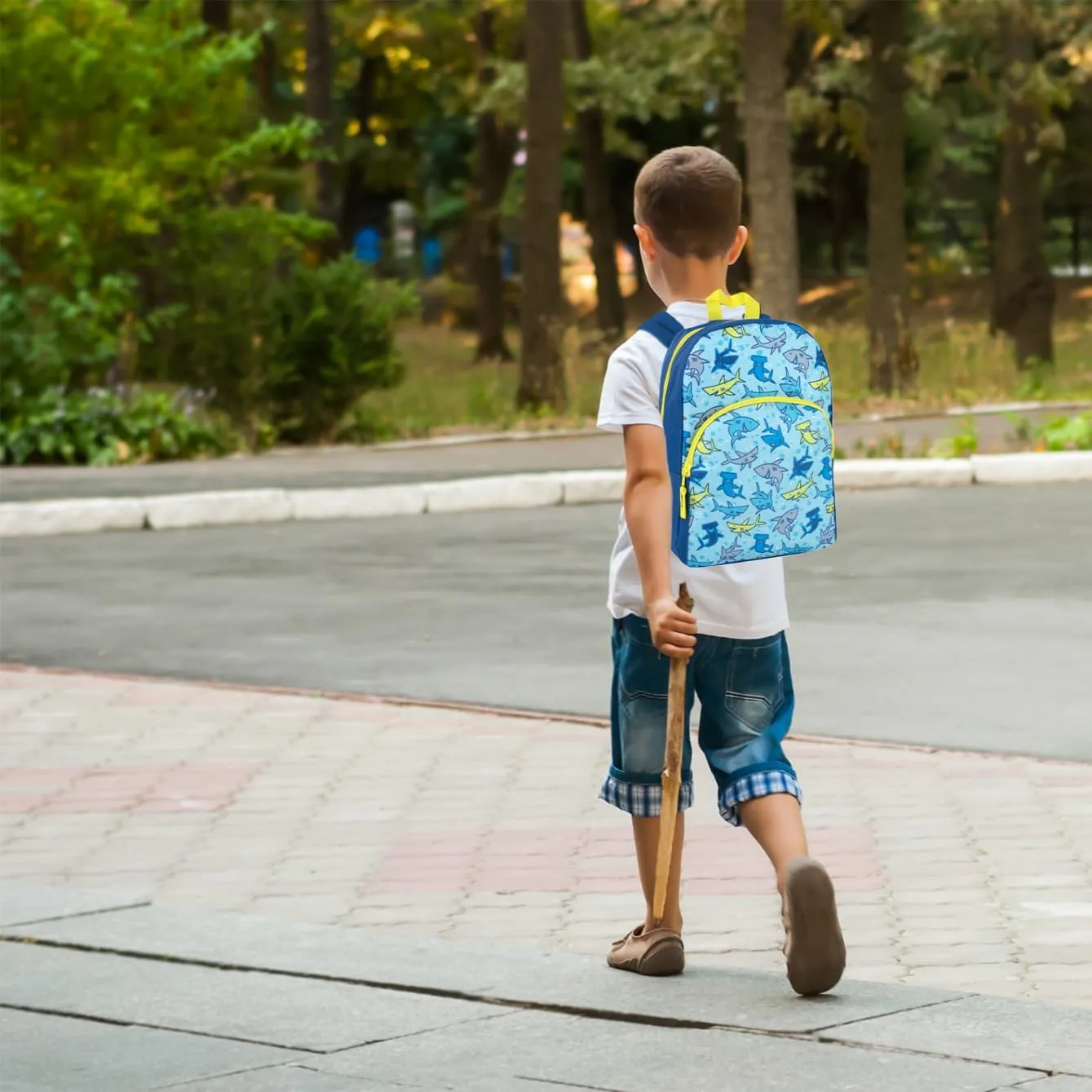 Trail maker 15 Inch Kids Backpacks for Preschool, Kindergarten, Elementary School Boys and Girls with Padded Straps (Smiling Sharks)