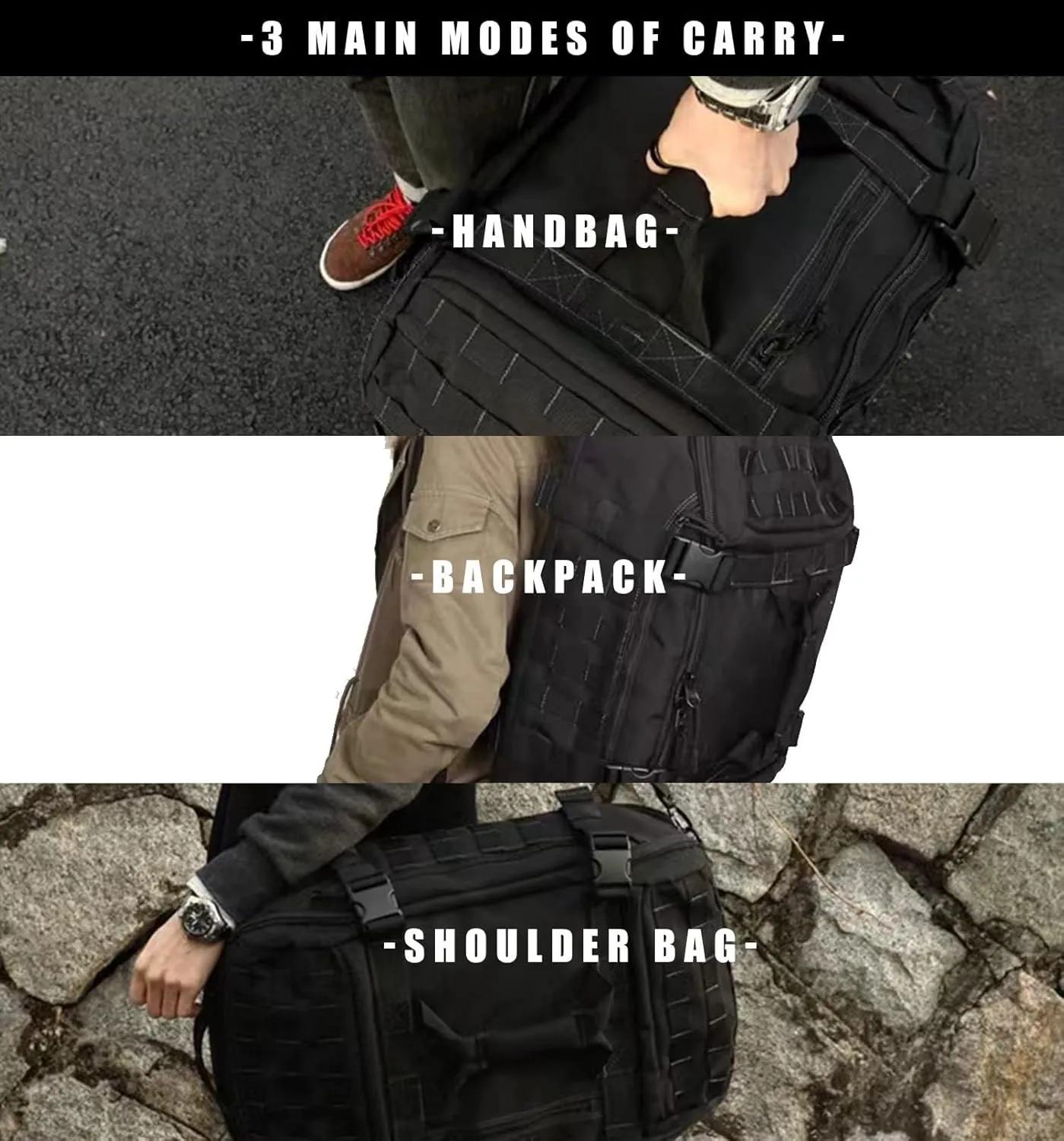 Travel Duffle Bag Backpack for Men - Large Tactical Bags Weekender Gym Bag for Overnight Traveling Military Workout Deployment Sports (BlackCamo, 25L)