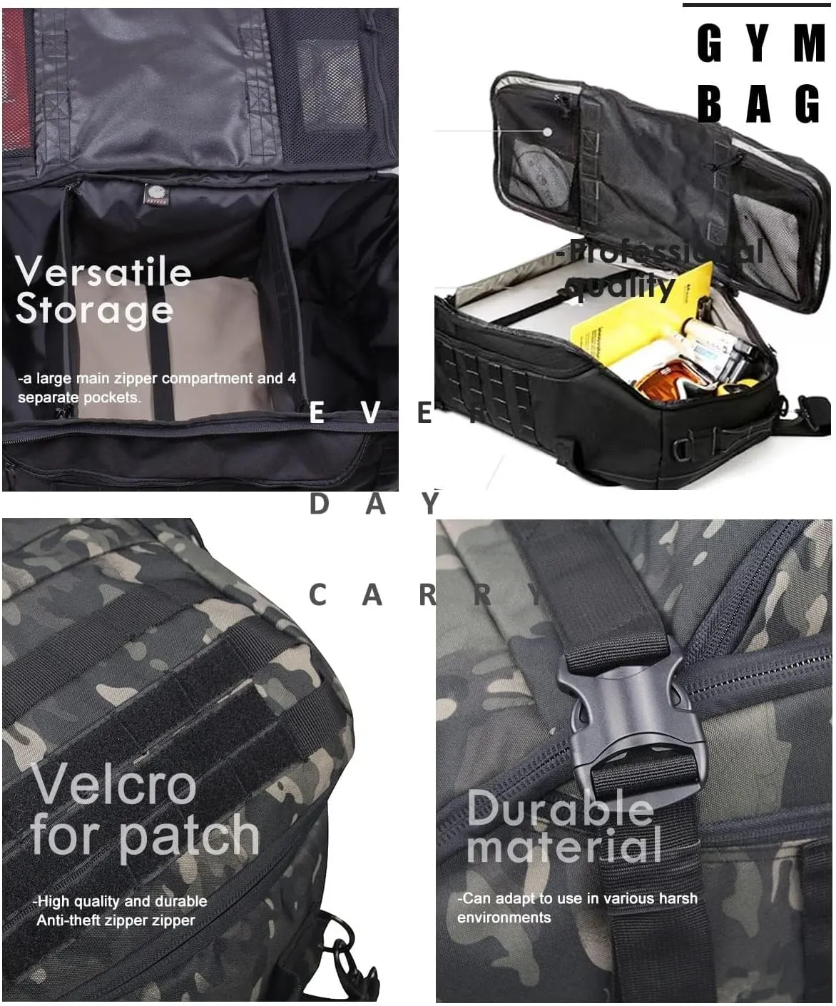 Travel Duffle Bag Backpack for Men - Large Tactical Bags Weekender Gym Bag for Overnight Traveling Military Workout Deployment Sports (BlackCamo, 25L)