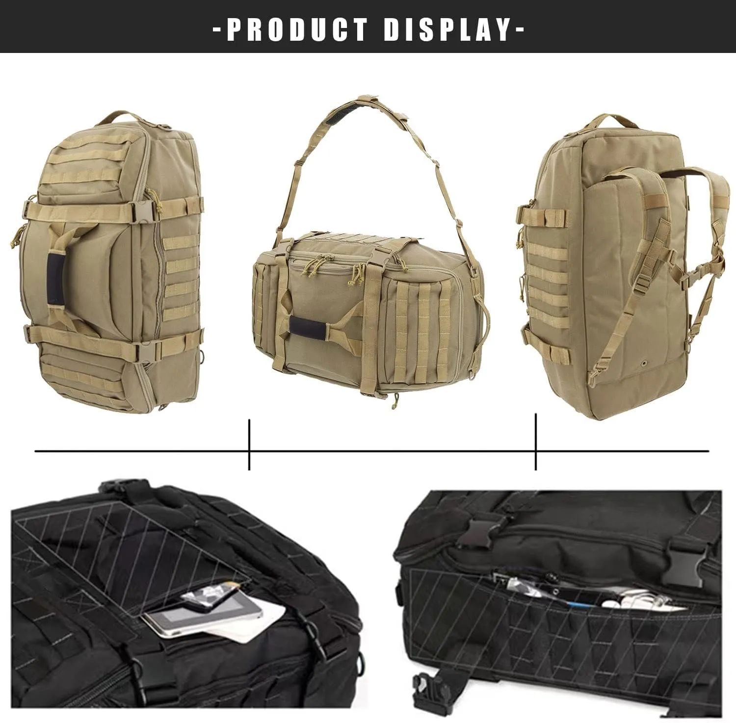 Travel Duffle Bag Backpack for Men - Large Tactical Bags Weekender Gym Bag for Overnight Traveling Military Workout Deployment Sports (Coyote, 80L)