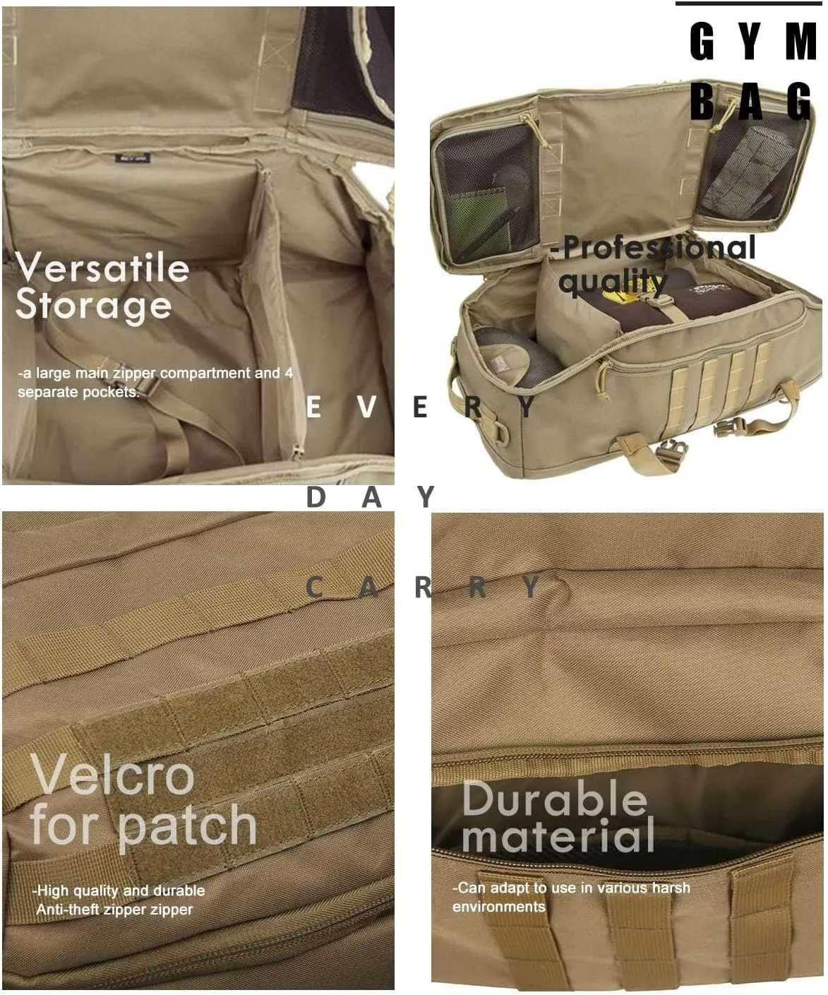 Travel Duffle Bag Backpack for Men - Large Tactical Bags Weekender Gym Bag for Overnight Traveling Military Workout Deployment Sports (Coyote, 80L)