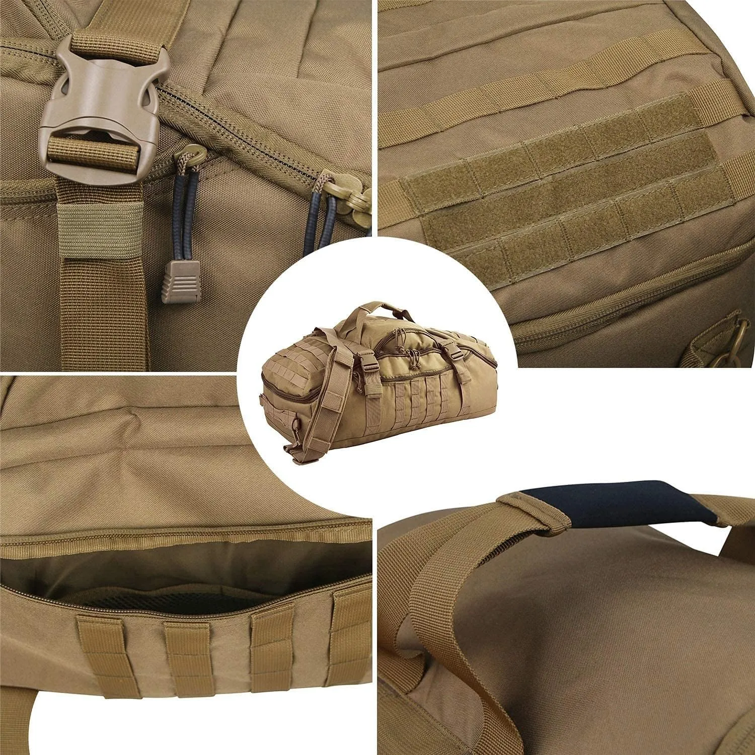 Travel Duffle Bag Backpack for Men - Large Tactical Bags Weekender Gym Bag for Overnight Traveling Military Workout Deployment Sports (Coyote, 80L)