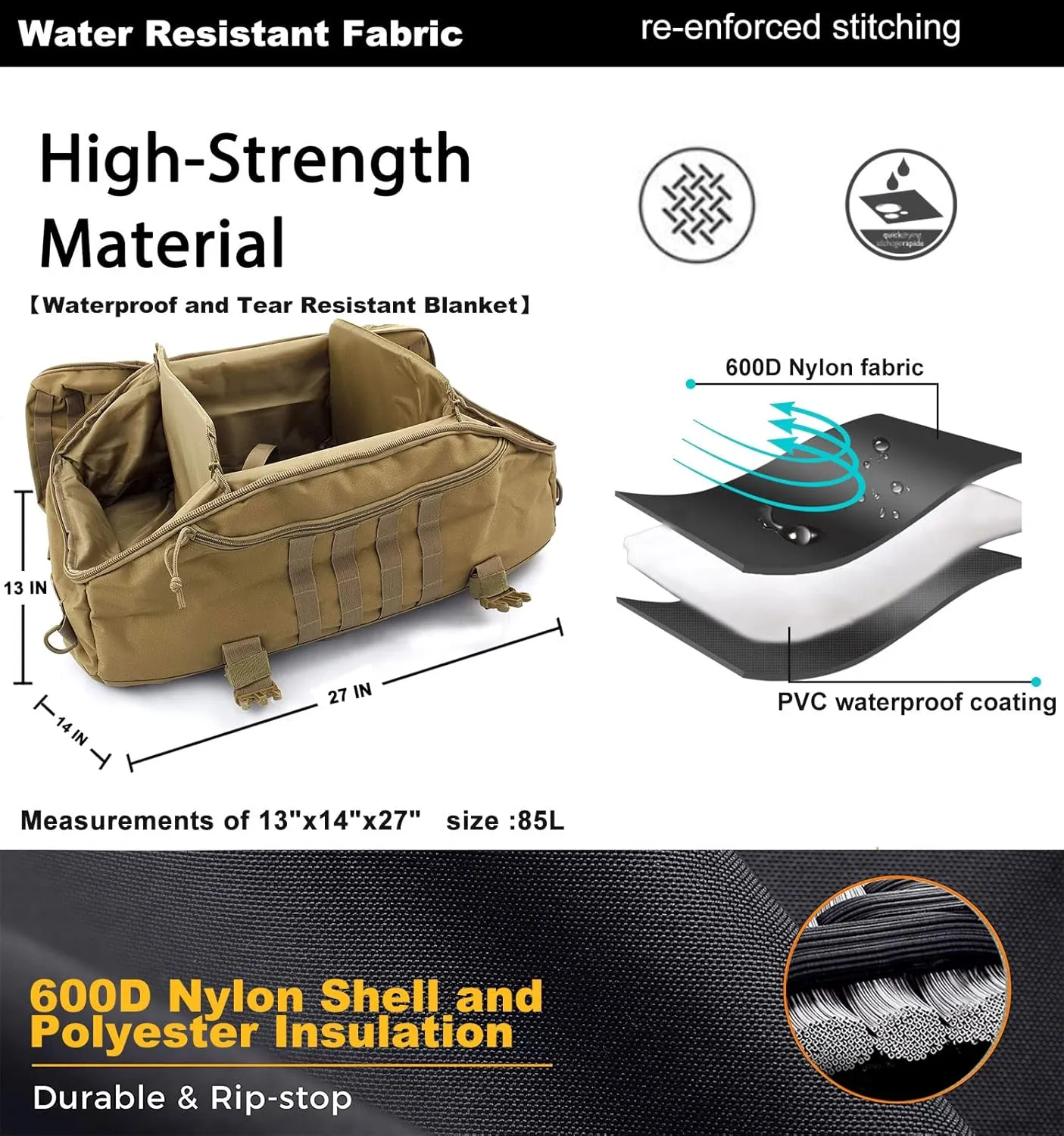 Travel Duffle Bag Backpack for Men - Large Tactical Bags Weekender Gym Bag for Overnight Traveling Military Workout Deployment Sports (Coyote, 80L)
