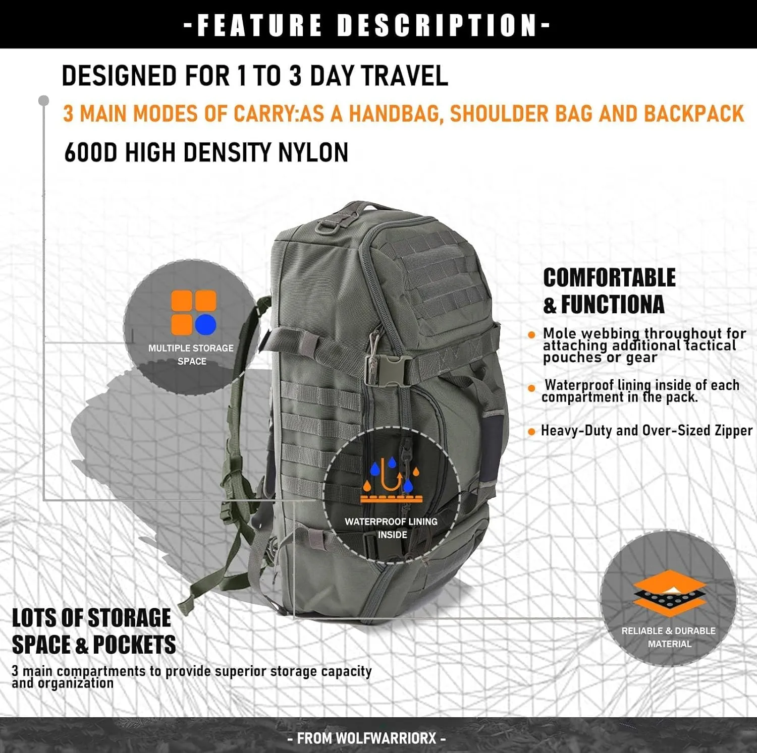 Travel Duffle Bag Backpack for Men - Large Tactical Bags Weekender Gym Bag for Overnight Traveling Military Workout Deployment Sports (Green, 45L)