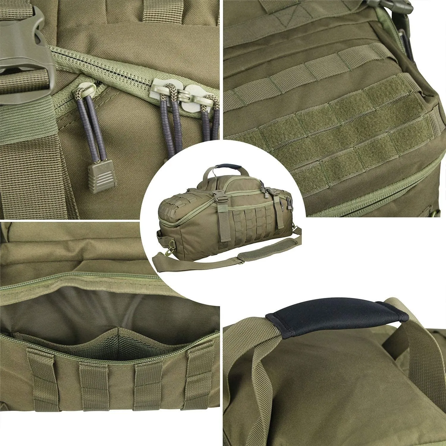 Travel Duffle Bag Backpack for Men - Large Tactical Bags Weekender Gym Bag for Overnight Traveling Military Workout Deployment Sports (Green, 45L)