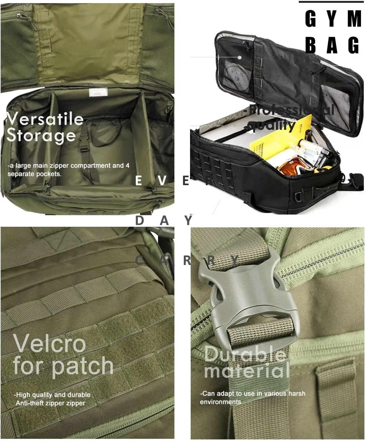 Travel Duffle Bag Backpack for Men - Large Tactical Bags Weekender Gym Bag for Overnight Traveling Military Workout Deployment Sports (Green, 45L)