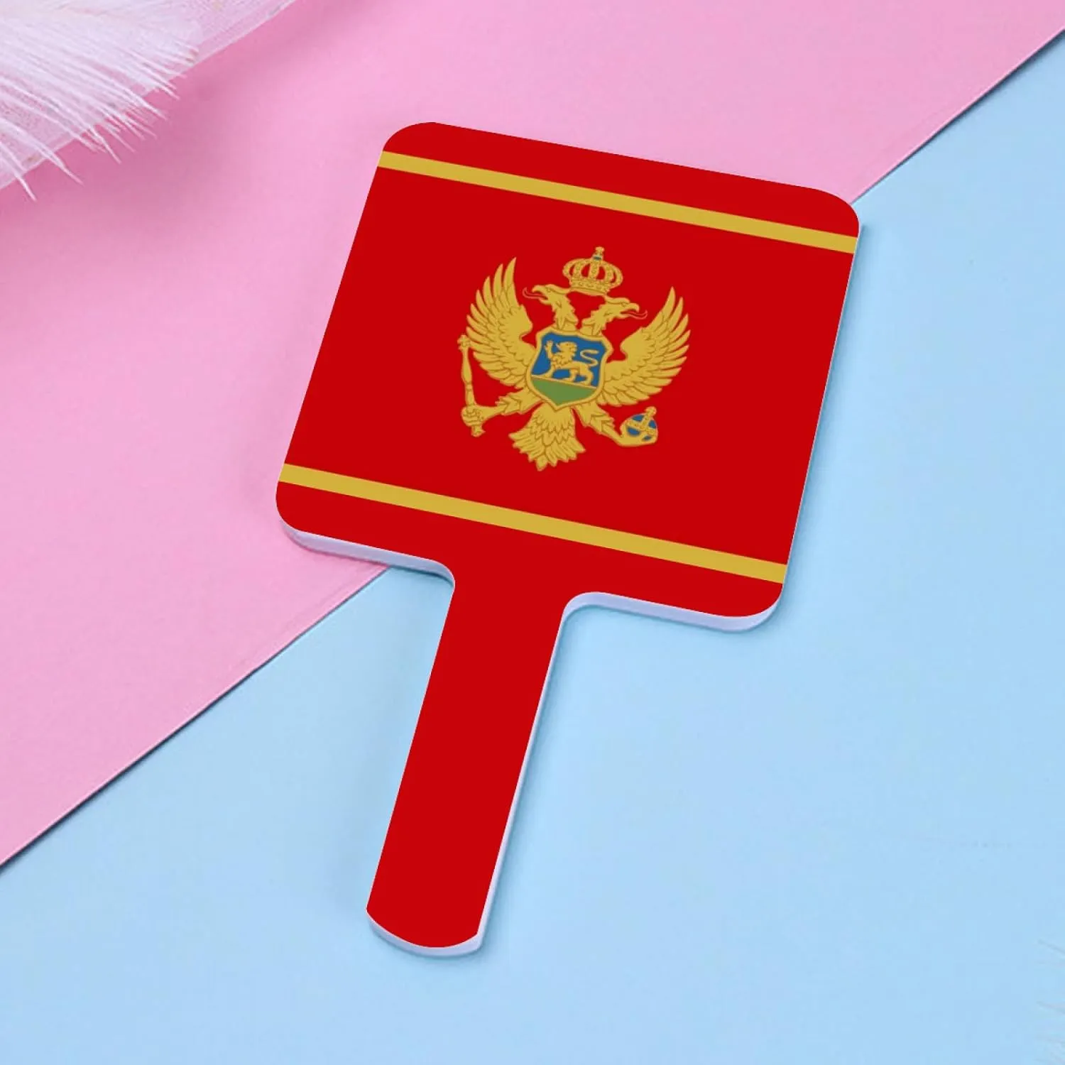 Travel Hand Mirror with Handle - Montenegro Flag Large Handheld Mirror for Barber Shops, Hairdressing, Home Self Hair Cutting and Makeup White 12×22Cm