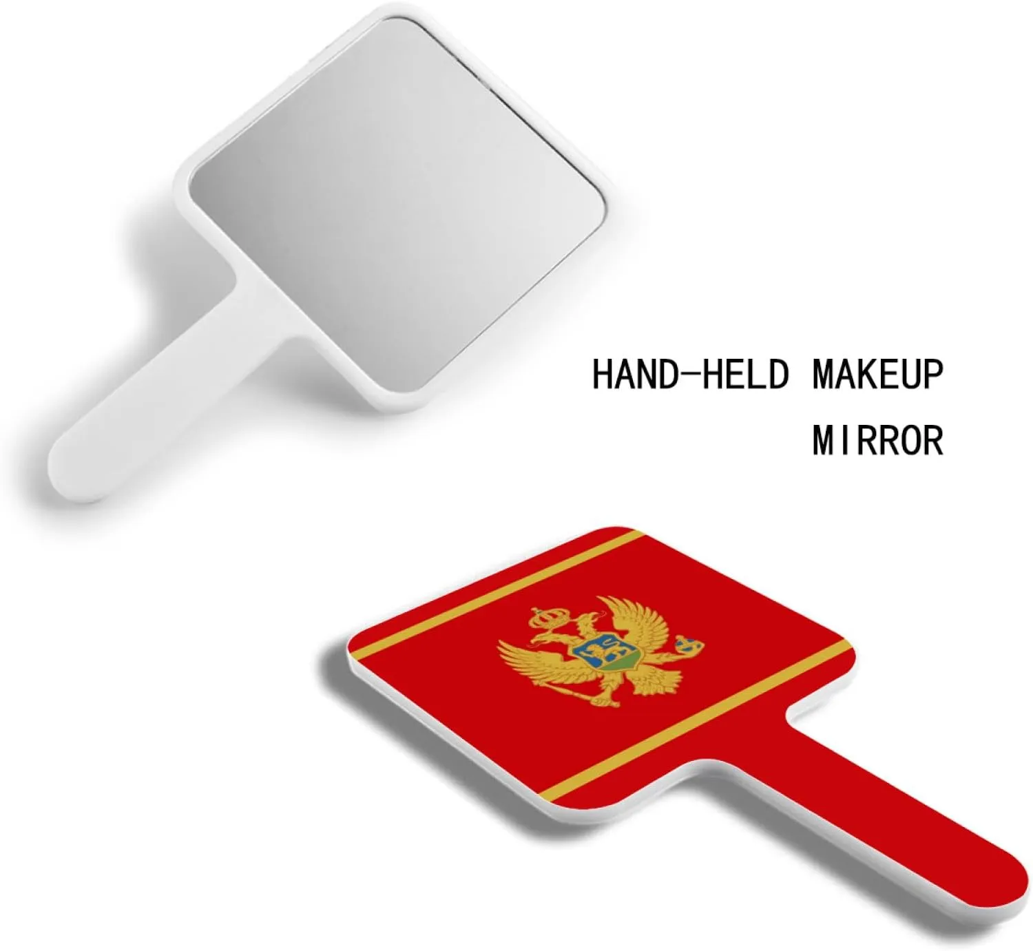 Travel Hand Mirror with Handle - Montenegro Flag Large Handheld Mirror for Barber Shops, Hairdressing, Home Self Hair Cutting and Makeup White 12×22Cm