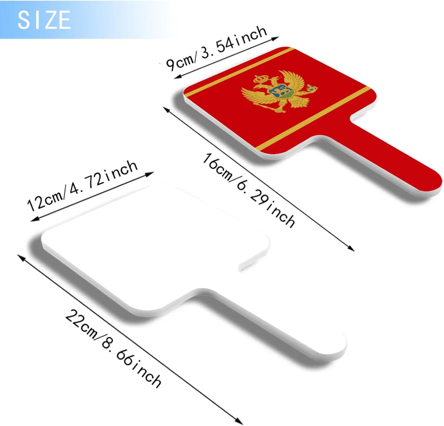 Travel Hand Mirror with Handle - Montenegro Flag Large Handheld Mirror for Barber Shops, Hairdressing, Home Self Hair Cutting and Makeup White 12×22Cm