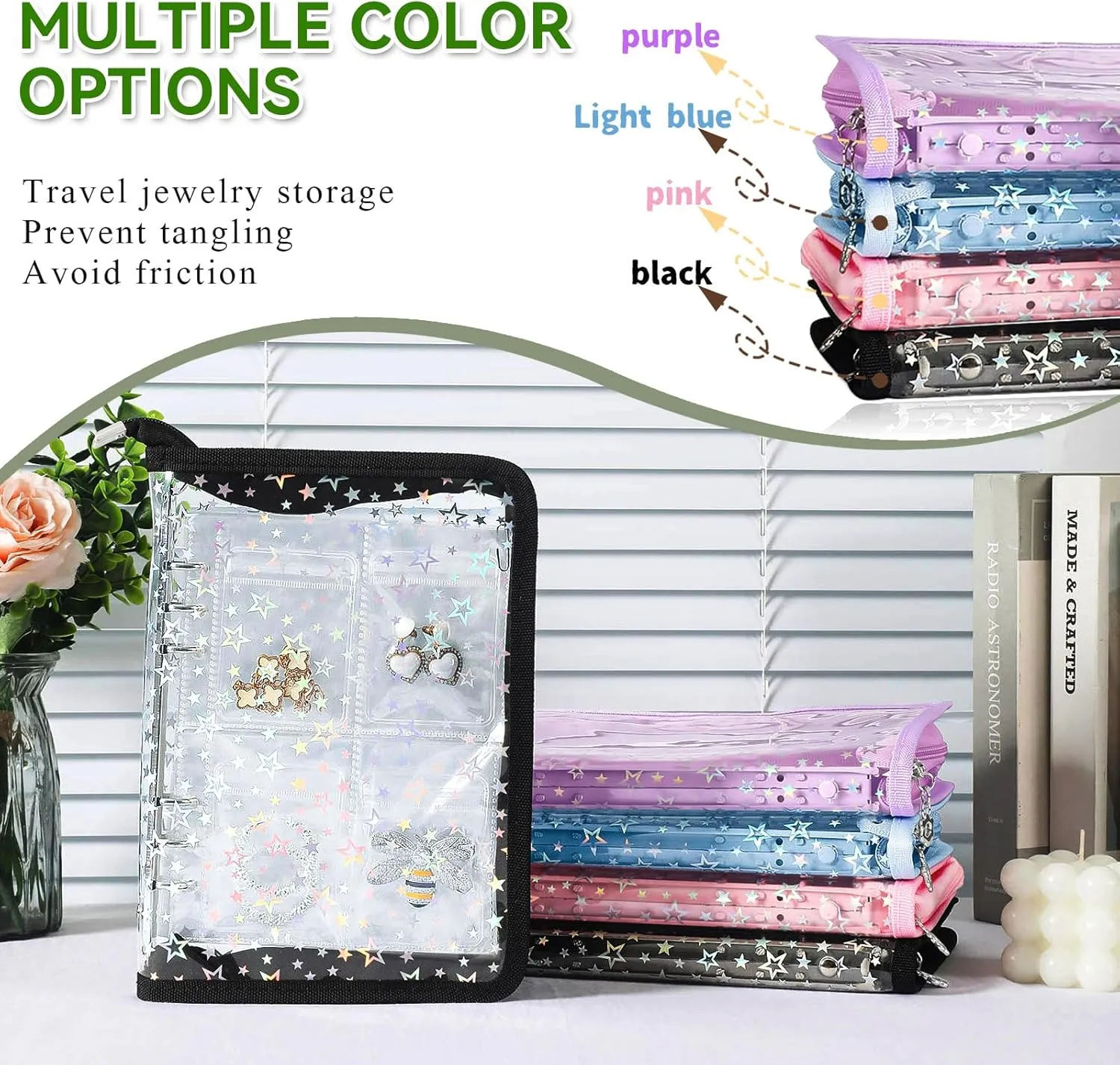 Travel Jewelry Organizer Case Clear Earring Organizer Case Transparent Jewelry Storage Book (Black, Set Pack of 2 Jewelry books)