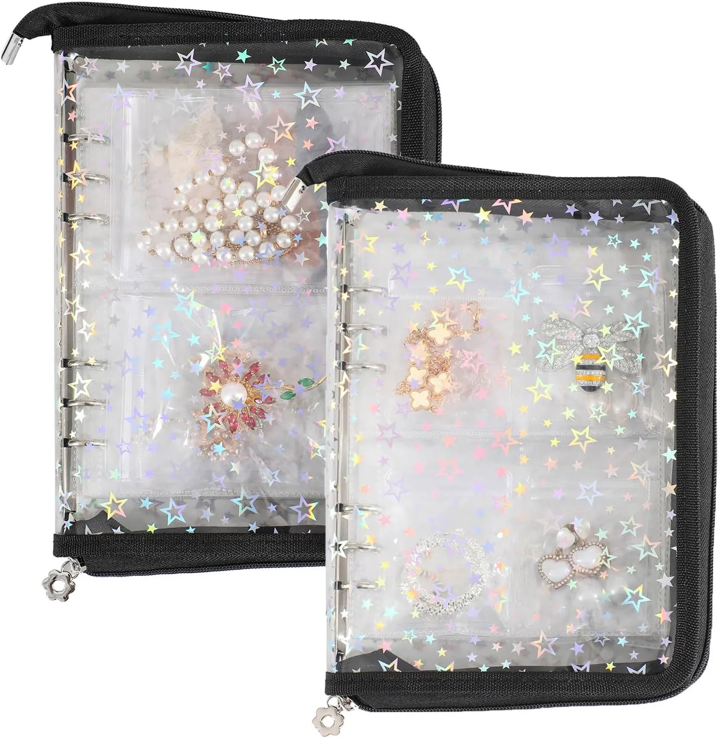Travel Jewelry Organizer Case Clear Earring Organizer Case Transparent Jewelry Storage Book (Black, Set Pack of 2 Jewelry books)
