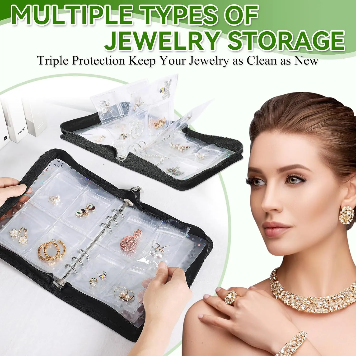 Travel Jewelry Organizer Case Clear Earring Organizer Case Transparent Jewelry Storage Book (Black, Set Pack of 2 Jewelry books)