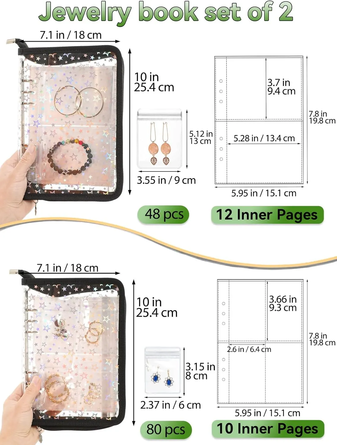 Travel Jewelry Organizer Case Clear Earring Organizer Case Transparent Jewelry Storage Book (Black, Set Pack of 2 Jewelry books)
