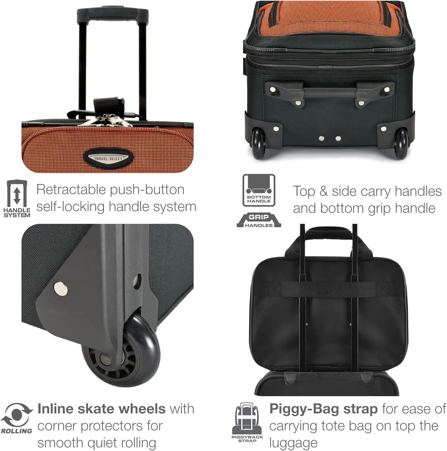 Travel Select Amsterdam Softside Expandable Rolling Luggage, TSA-Approved, Lightweight, Orange, Carry-on 21-Inch
