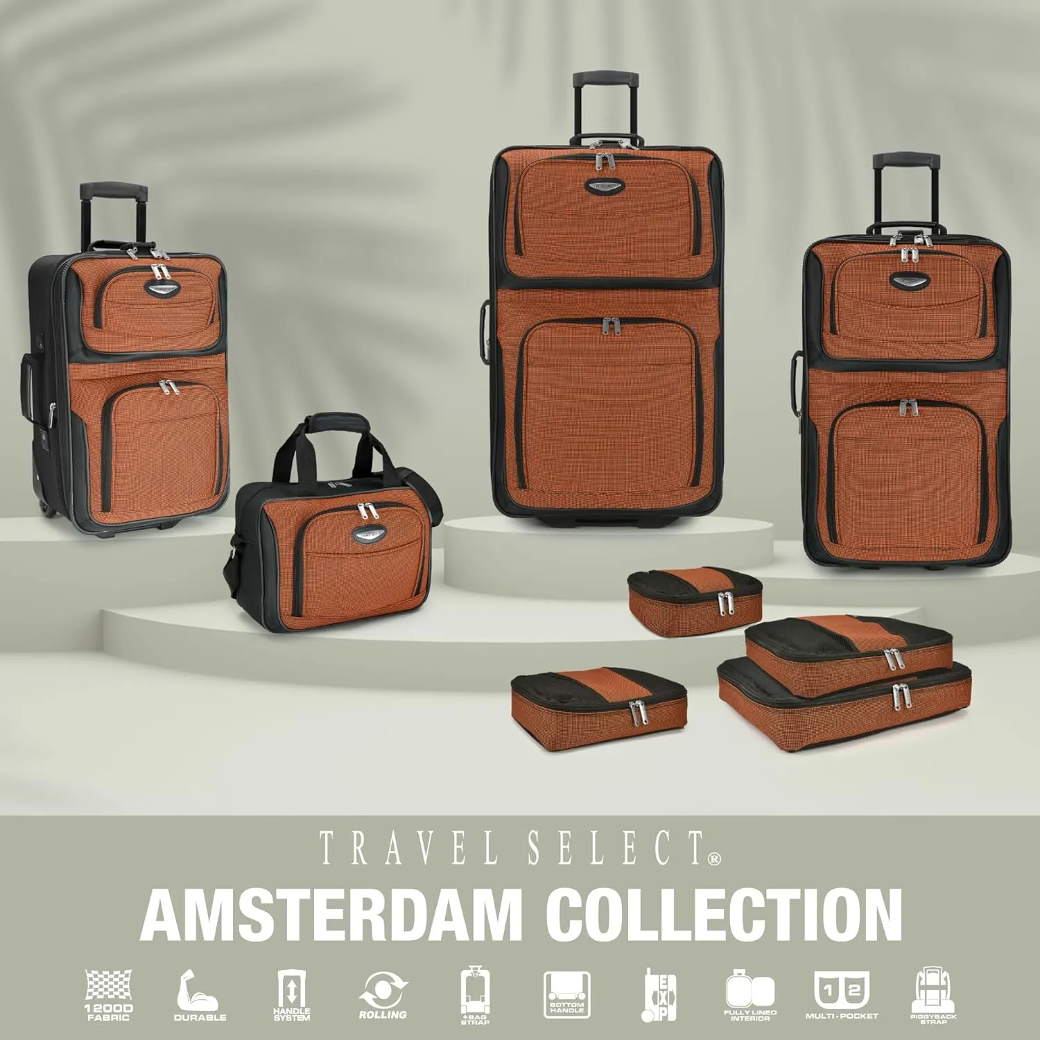 Travel Select Amsterdam Softside Expandable Rolling Luggage, TSA-Approved, Lightweight, Orange, Carry-on 21-Inch