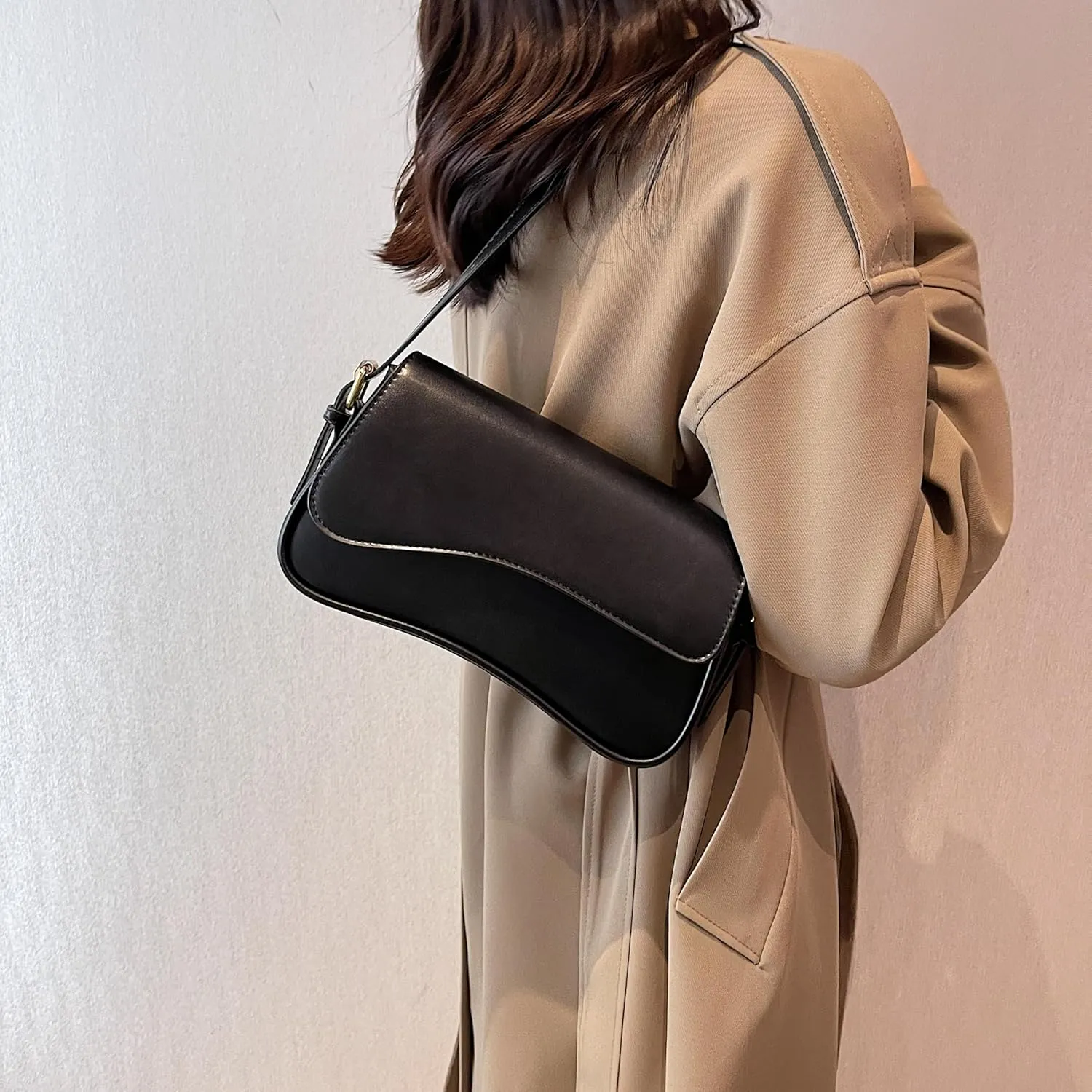 Trendy Y2K Vegan Leather Shoulder Bag for Women - Hobo Handbag, Clutch & Saddle Bag with Removable Strap
