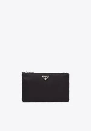 Triangle Logo Leather Zip Pouch