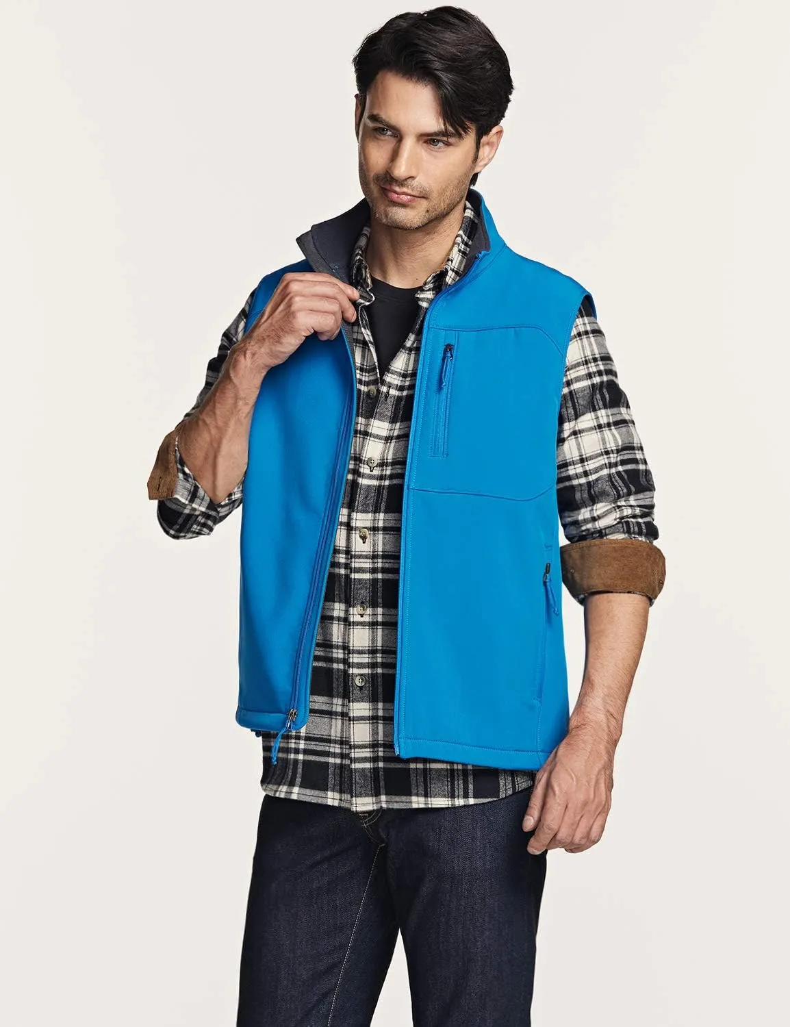 TSLA Men's Sleeveless Softshell Vest, Full-Zip Windbreaker Vest, Outdoor Golf Travel Hiking Vest