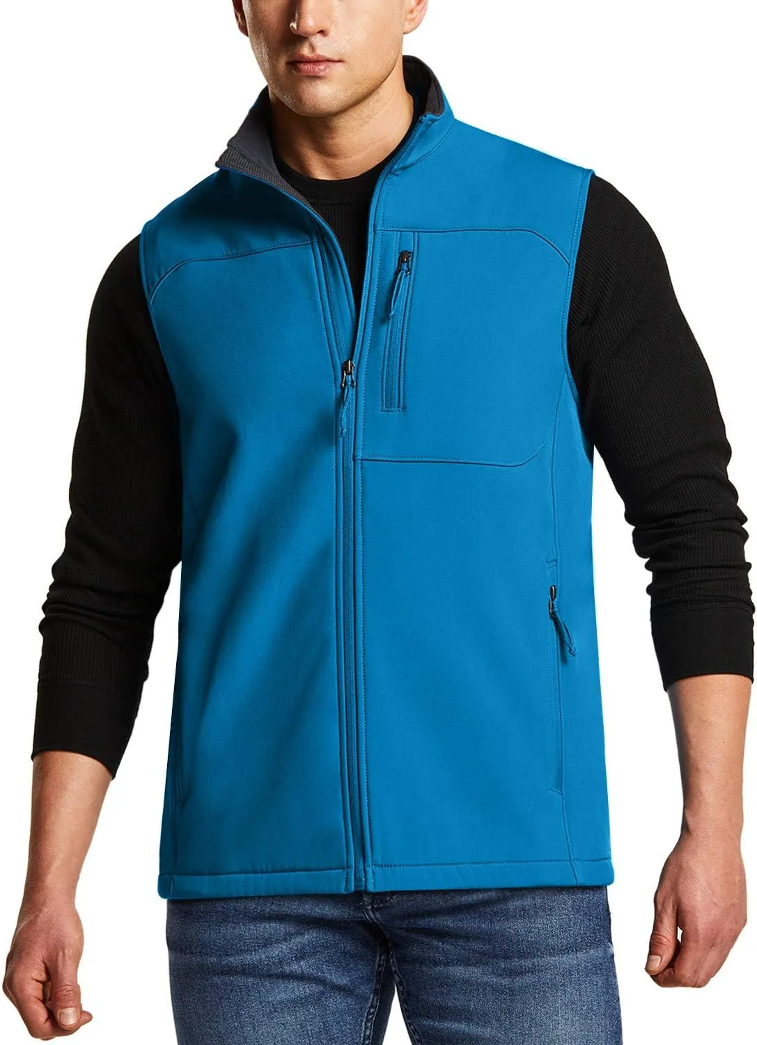 TSLA Men's Sleeveless Softshell Vest, Full-Zip Windbreaker Vest, Outdoor Golf Travel Hiking Vest